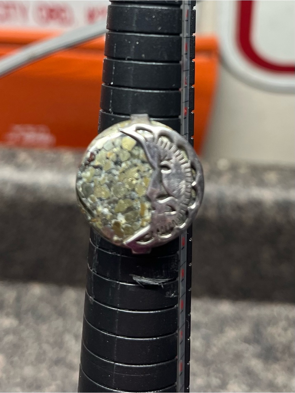 Sterling Silver Half moon with Olive Green natural Stone